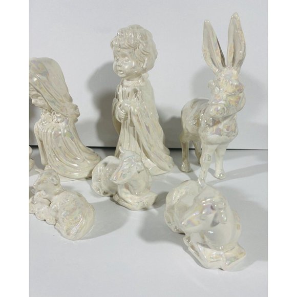 Vintage Arnel Nativity Set Glazed Ceramic Iridescent White Christmas Crèch ‘75 - Picture 4 of 12